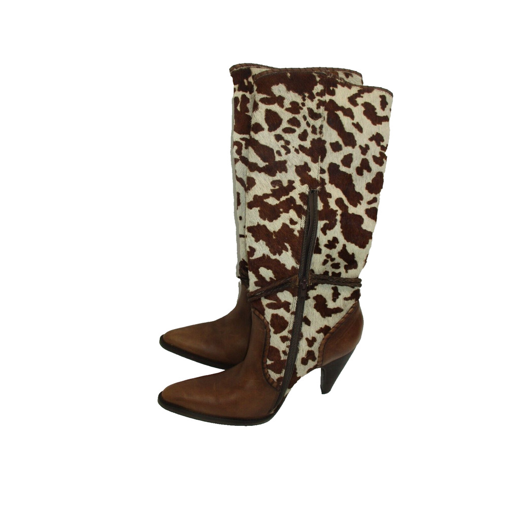 Gianni Bini Womens Sz 8M Cowhide Print Western Knee High Boots ball padded COMFY
